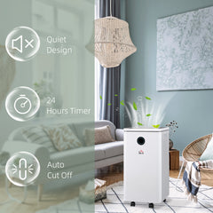 HOMCOM 10L/Day Dehumidifier with 2.5L Water Tank, Digital Display, Intelligent & Sleep Mode, 24H Timer, Laundry Clothes Drying, for Home and Large Room Basement