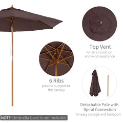 Outsunny 2.5m Wood Garden Parasol Sun Shade Patio Outdoor Wooden Umbrella Canopy Coffee