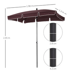 Outsunny Garden Parasol Umbrella, Outdoor Market Table Umbrella with Ruffles & Aluminium Pole, Rectangular Tilting Parasol Sun Shade Canopy, 2 x 1.3m, Brown