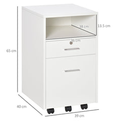 Vinsetto Lockable Two-Drawer Filing Cabinet, with Wheels - White