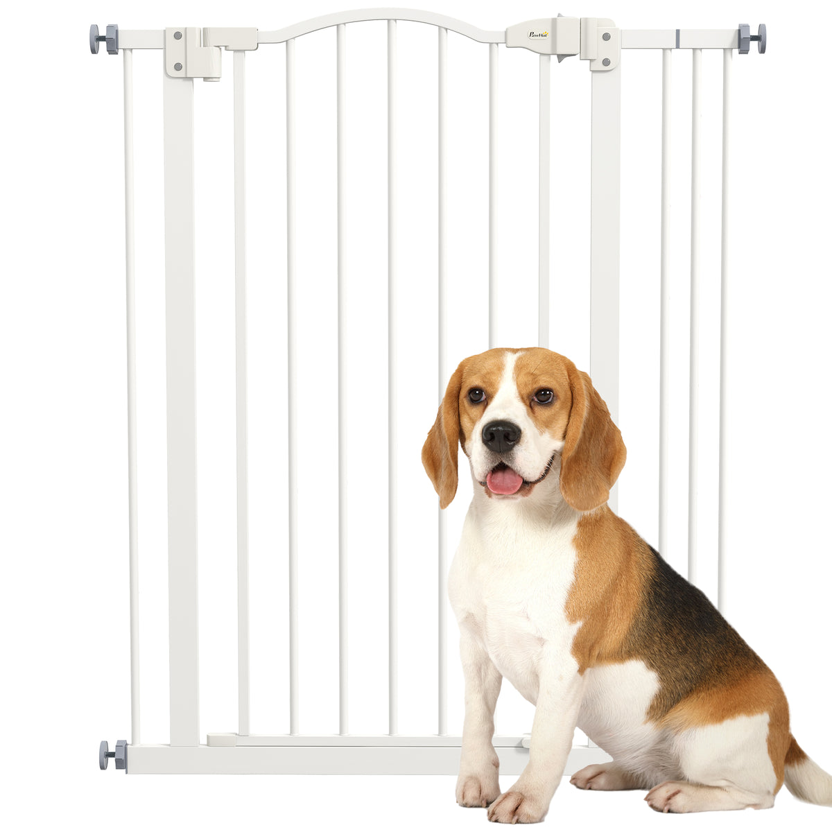 PawHut Metal Pet Safety Gate Dog Gate Folding Fence 74-87cm, White