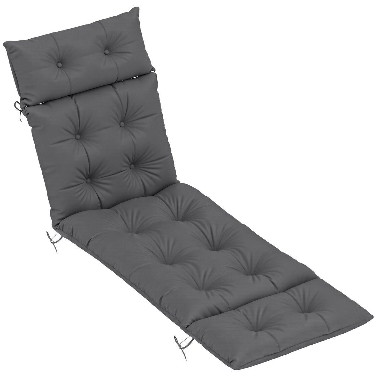 Outsunny Sun Lounger Cushion Only, 190x56x10cm Garden Lounge Chair Cushion, UPF20+ 220gsm Fabric, Thick Sunbed Replacement Cushion with 6 Ties, Dark Grey