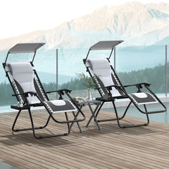 Outsunny Zero Gravity Lounger Chair Set of 2, Folding Reclining Patio Chair with Shade Cover, Padded Seat, Cup Holder, Soft Cushion and Headrest for Poolside, Camping, Light Grey