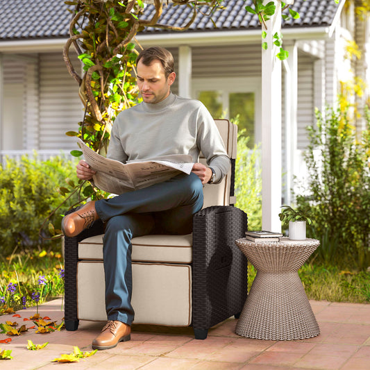 Outsunny 145√Ç¬∞ Reclining Rattan Armchair, with Footrest - Brown/Khaki