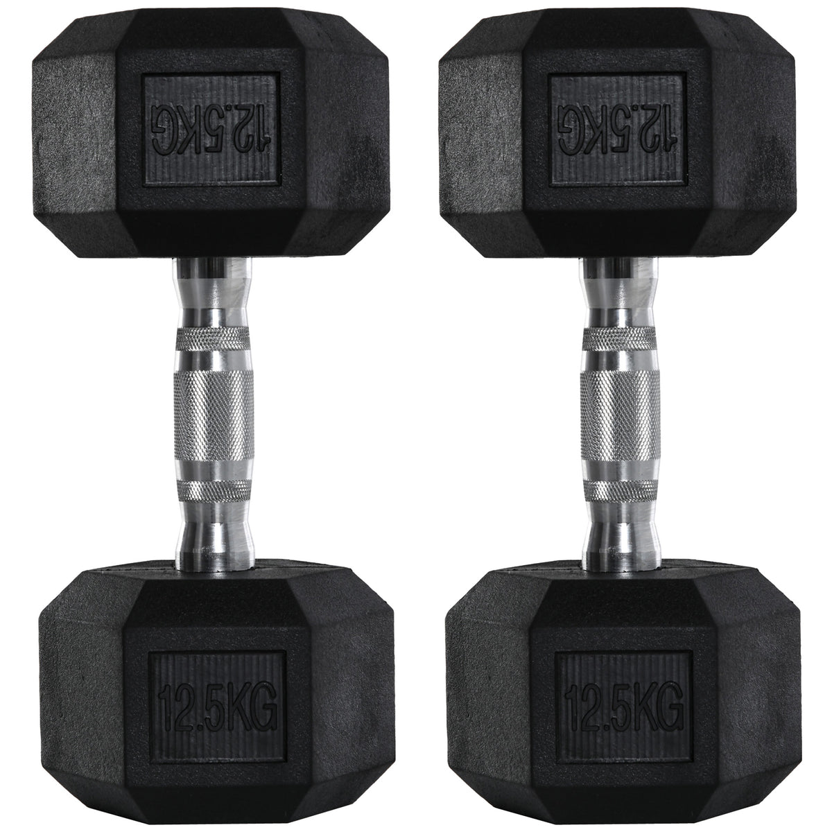 HOMCOM 2x12.5kg Rubber Hex Dumbbell Portable Hand Weights Dumbbell Home Gym Workout Fitness Hand Dumbbell