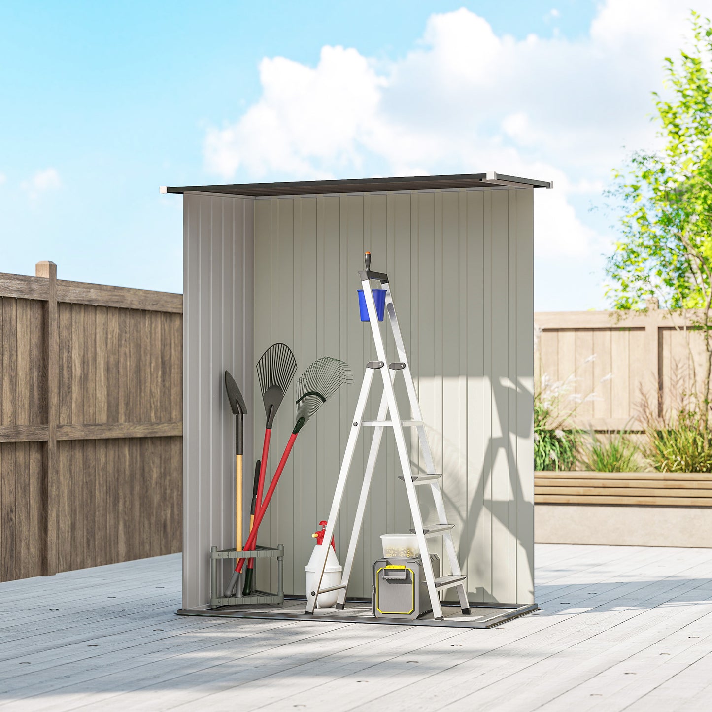 Outsunny 5ft x 3ft Metal Garden Storage Shed, Outdoor Tool Shed with Sloped Roof, Lockable Door for Tools, Equipment, Light Grey
