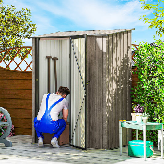 Outsunny 5ft x 3ft Metal Garden Storage Shed, Outdoor Tool Shed with Sloped Roof, Lockable Door for Tools, Equipment, Light Grey