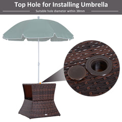 Outsunny Rattan Outdoor Coffee Table, Wicker Garden Patio Bistro Side Table with Umbrella Hole and Storage Space for Balcony, Porch, Brown