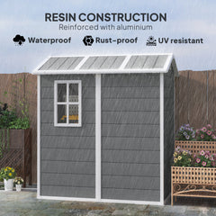 Outsunny 4 x 6ft Garden Shed, Plastic Shed with Floor, Window, Lockable Door and Vents, Resin Tool Shed for Outdoor Patio Storage, Zero Maintenance, Grey