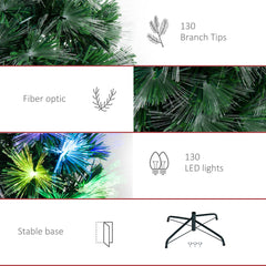 HOMCOM 4FT Multicoloured Artificial Christmas Tree w/ Fibre Optic Lights Pre-Lit Modes Metal Stand Star Holder Home Seasonal Decoration