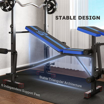 HOMCOM Adjustable Weight Bench with Leg Extension, Barbell Rack, Preacher Curl Pad, Butterfly, Multi-Function Home Gym Bench for Strength Training, Blue