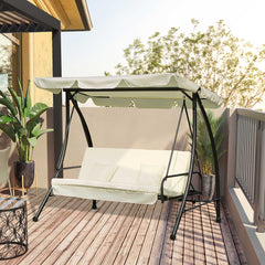 Outsunny 3 Seater Swing Chair 2-in-1 Hammock Bed Patio Garden Swing Seat Bed with Adjustable Canopy and Cushions, Cream