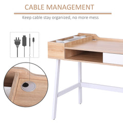 HOMCOM Computer Desk, Writing Desk, Study Workstation with Drawer, Storage Compartments, Cable Management, Laptop Table, Metal Frame, 100 x 55 x 81.5cm, Oak and White