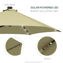 مظلة خارجية للحديقة من Outsunny بطول 3(م) مع مصباح LED يعمل بالطاقة الشمسية وقاعدة متقاطعة وغطاء مقاوم للماء، لون بيج