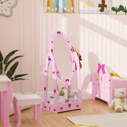 AIYAPLAY Kids Full Length Mirror, 360√Ç¬∞ Rotating Children Standing Mirror with Storage Shelf, Pink