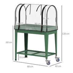 Outsunny Raised Planter with Greenhouse Cover, Mobile Elevated Garden Bed with Wheels and Bottom Shelf for Vegetables, Green