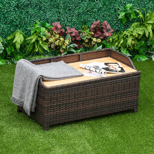 Outsunny 130 L Rattan Garden Storage Box, with Seat - Mixed Brown