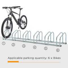 HOMCOM Bike Stand Parking Rack Floor or Wall Mount Bicycle Cycle Storage Locking Stand 179L x 33W x 27H (6 Racks, Silver)