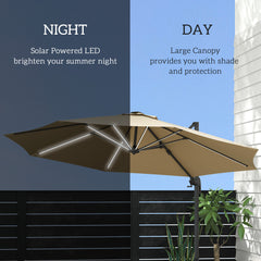 Outsunny 3(m) Adjustable Cantilever Parasol with Base, Solar LED Lights, Khaki