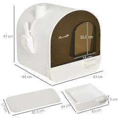 PawHut Hooded Cat Litter Box, Kitten Litter Tray, with Lid, Scoop, Filter, Flap Door