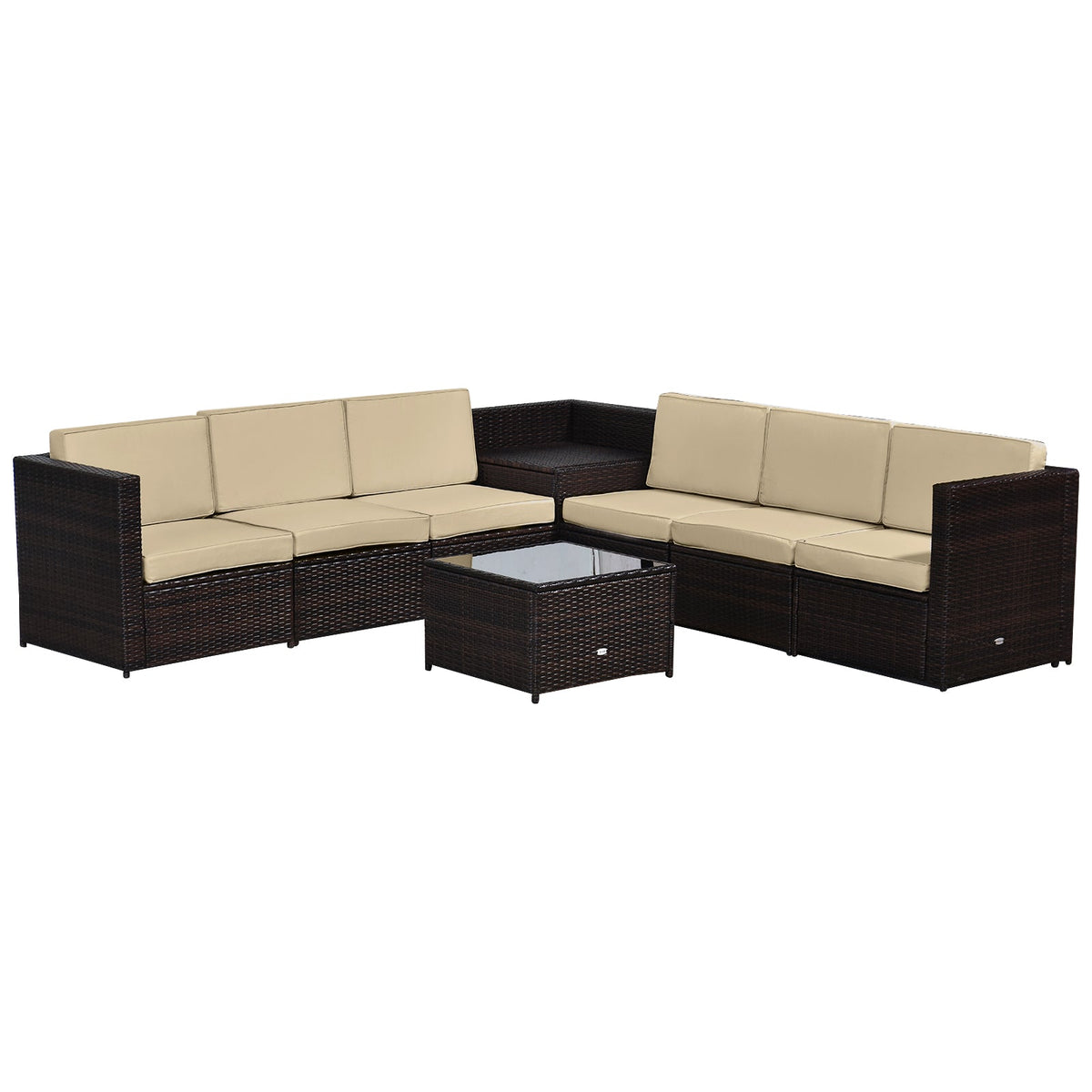 Outsunny 6-Seater Rattan Sofa Furniture Set W/Cushions, Steel Frame-Brown