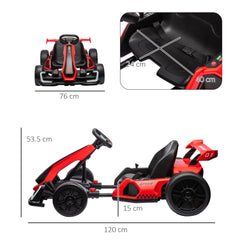 HOMCOM 24V Electric Go Kart for Kids with Adjustable Seat for 6-12 Years, Red