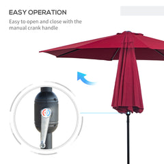 Outsunny 3(m) Tilting Parasol Garden Umbrellas, Outdoor Sun Shade with 8 Ribs, Tilt and Crank Handle for Balcony, Bench, Garden, Wine Red