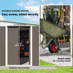 Outsunny 11.3 x 9.2ft Lean to Metal Garden Shed, Outdoor Galvanised Tool Storage House with Double Sliding Doors and 2 Air Vents, Grey