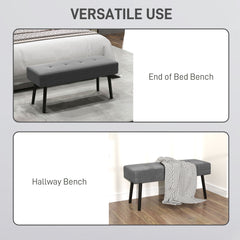 HOMCOM End of Bed Bench, Corduroy Bedroom Bench with Thick Padding and Steel Legs, Tufted Window Seat for Entryway, Living Room, Grey