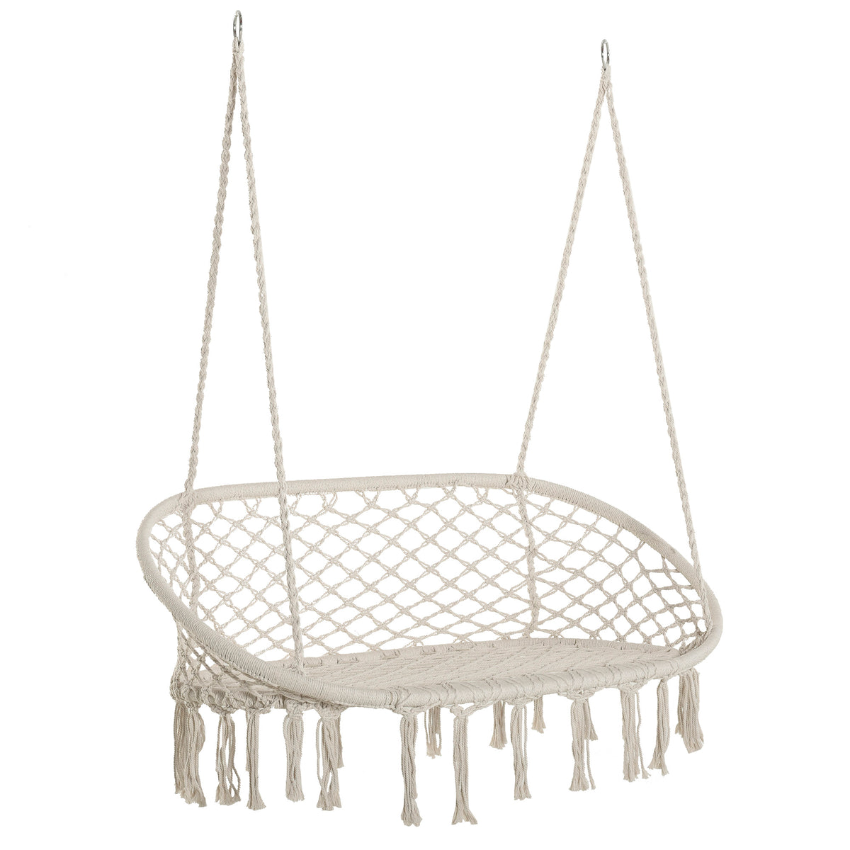 Outsunny Hanging Hammock Chair Cotton Rope Porch Swing with Metal Frame, Large Macrame Seat for Patio, Garden, Bedroom, Living Room, Cream White