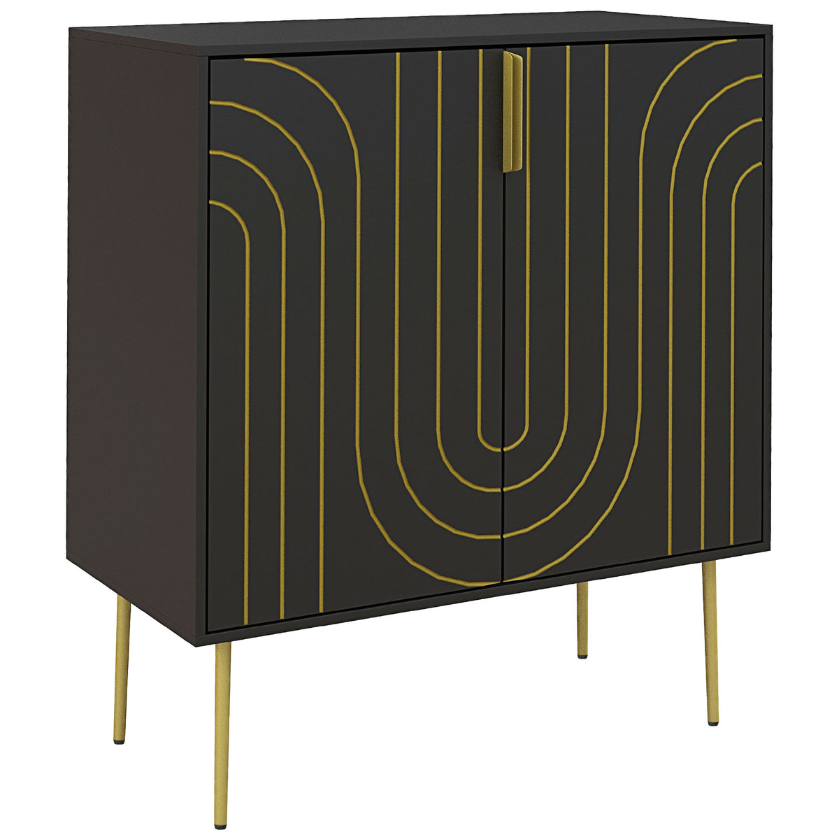 HOMCOM Art Deco Inspired Sideboard, with Adjustable Shelf - Black/Gold Tone