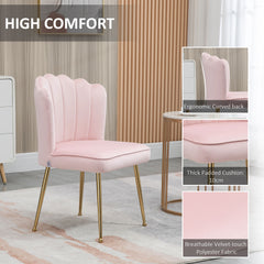 HOMCOM Shell Dining Chairs Set of 2, Upholstered Kitchen Chairs with Gold Metal Legs and Backrest, Velvet Fabric Lounge Leisure Chairs for Living Room, Reception Room, Pink