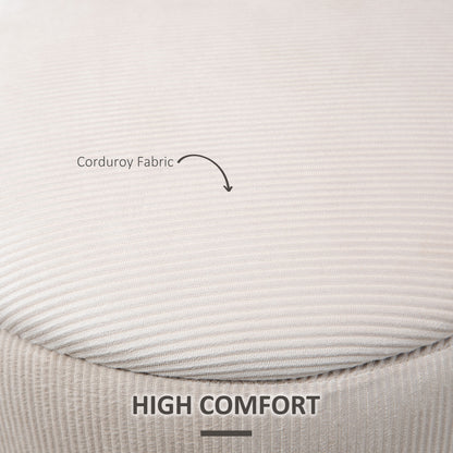 HOMCOM Set of 2 Round Ottoman with Storage, Fabric Vanity Stool for Makeup, Footrest Stool with Removable Lid for Living Room & Bedroom, Cream White