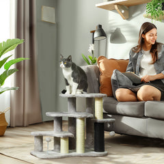 PawHut 2-in-1 Cat Tree, Pet Stairs w/ Scratching Post, Toy Balls, for Bed, Sofa, Couch, Light Grey