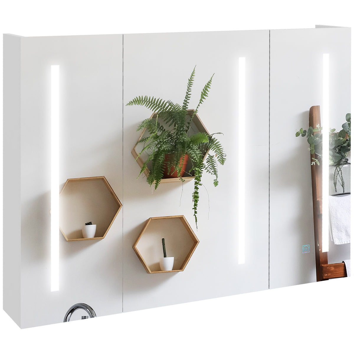 kleankin Bathroom Mirror Cabinet with Light, Bathroom Storage Cupboard with USB Charge, Adjustable Shelf, 90x15x70cm, White