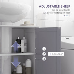 kleankin 60x60cm Under-Sink Storage Cabinet w/ Adjustable Shelf Handles Drain Hole Bathroom Cabinet Space Saver Organizer White and Grey