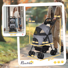 عربة أطفال قابلة للطي من PawHut Dog Pram للكلاب الصغيرة مع 4 عجلات ومقود أمان وحامل أكواب للكلاب الصغيرة، باللون الرمادي