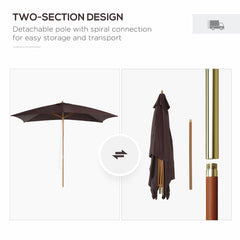 Outsunny 2 x 3m Wooden Garden Parasol Umbrella Outdoor Sun Shade Canopy, Dark Coffee