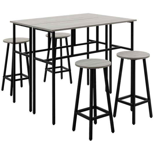 HOMCOM 6-Piece Bar Table Set, 2 Breakfast Tables with 4 Stools, Counter Height Dining Tables & Chairs for Kitchen, Living Room, Grey