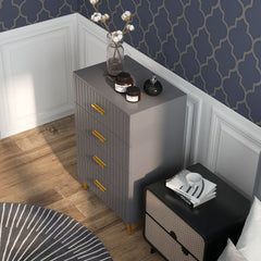 HOMCOM Four Drawer Embossed Line Dresser - Grey/Gold Tone