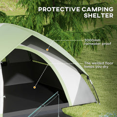 Outsunny Two Man Single Room Dome Tent, with Accessories - Green/Grey