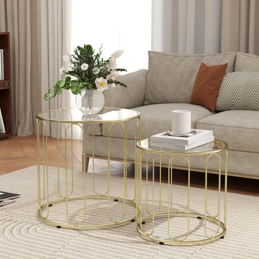 HOMCOM Elliptical Cut-Out Nesting Tables - Gold-Tone