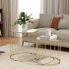 HOMCOM Elliptical Cut-Out Nesting Tables - Gold-Tone