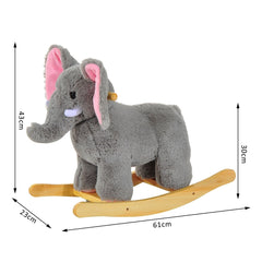 HOMCOM Kids Children Rocking Horse Plush Ride on Animal Wooden Riding Traditional Rocker Gift w/32 nursery rhymes (Grey Elephant)