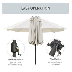 Outsunny 4.4m Double-Sided Sun Umbrella Patio Parasol LED Solar Lights Cream White