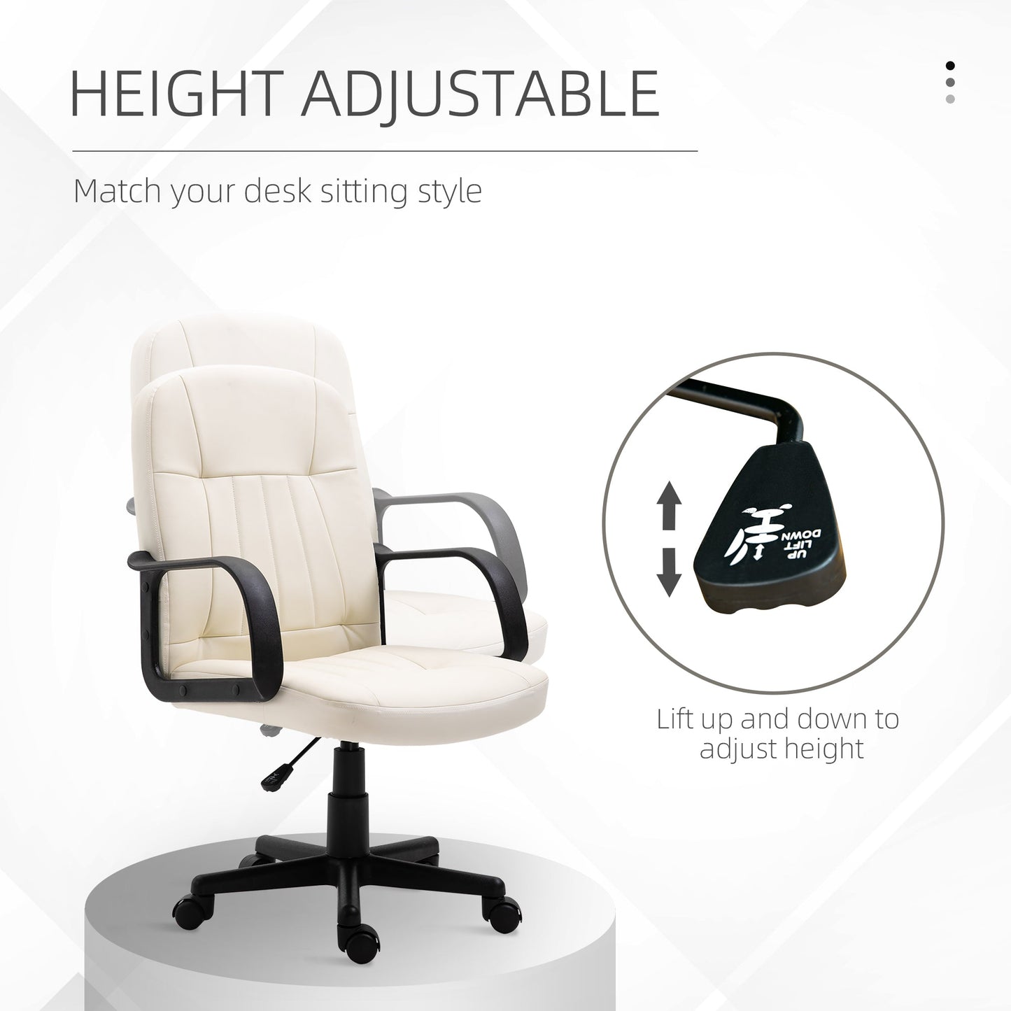 Home Essentials Swivel Executive Office Chair Home Mid Back PU Leather Computer Desk Chair for Adults with Arm, Wheels, Cream