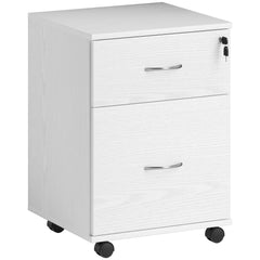 HOMCOM Two Drawer Lockable Filing Cabinet - White Wood Grain