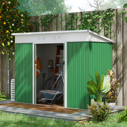 Outsunny 7.6 x 4.3ft Garden Storage Shed with Lockable Sliding Doors and Ventilation, Metal Garden Tool Storage House, Green