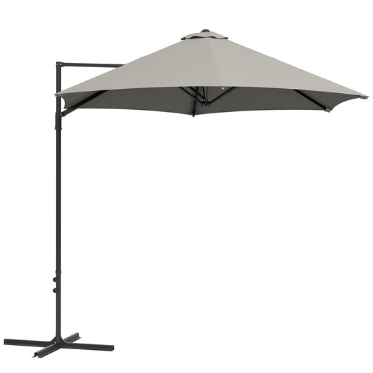 Outsunny 2.5M Garden Cantilever Parasol, Offset Roma Patio Umbrella Hanging Sun Shade Canopy Shelter with 360√Ç¬∞ Rotation and Cross Base, Light Grey