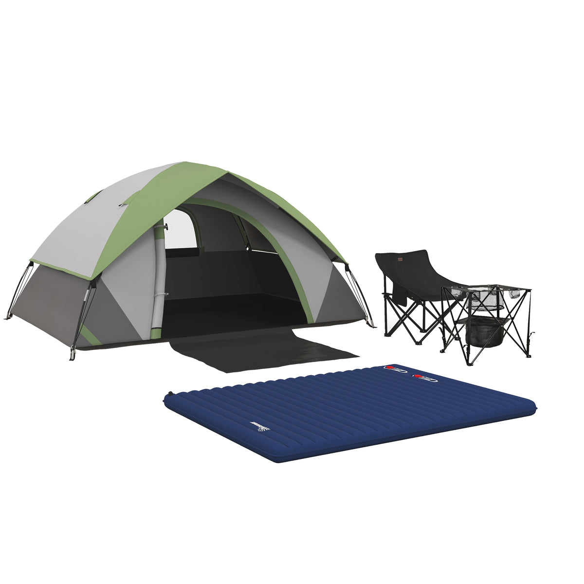 Outsunny Camping Tent with Inflatable Mattress and Camping Table&Chair, 2-3 Person Dome Tent with Sewn-in Groundsheet, Portable 3000mm Waterproof Tent with Carry Bag and Hook, for Fishing Hiking